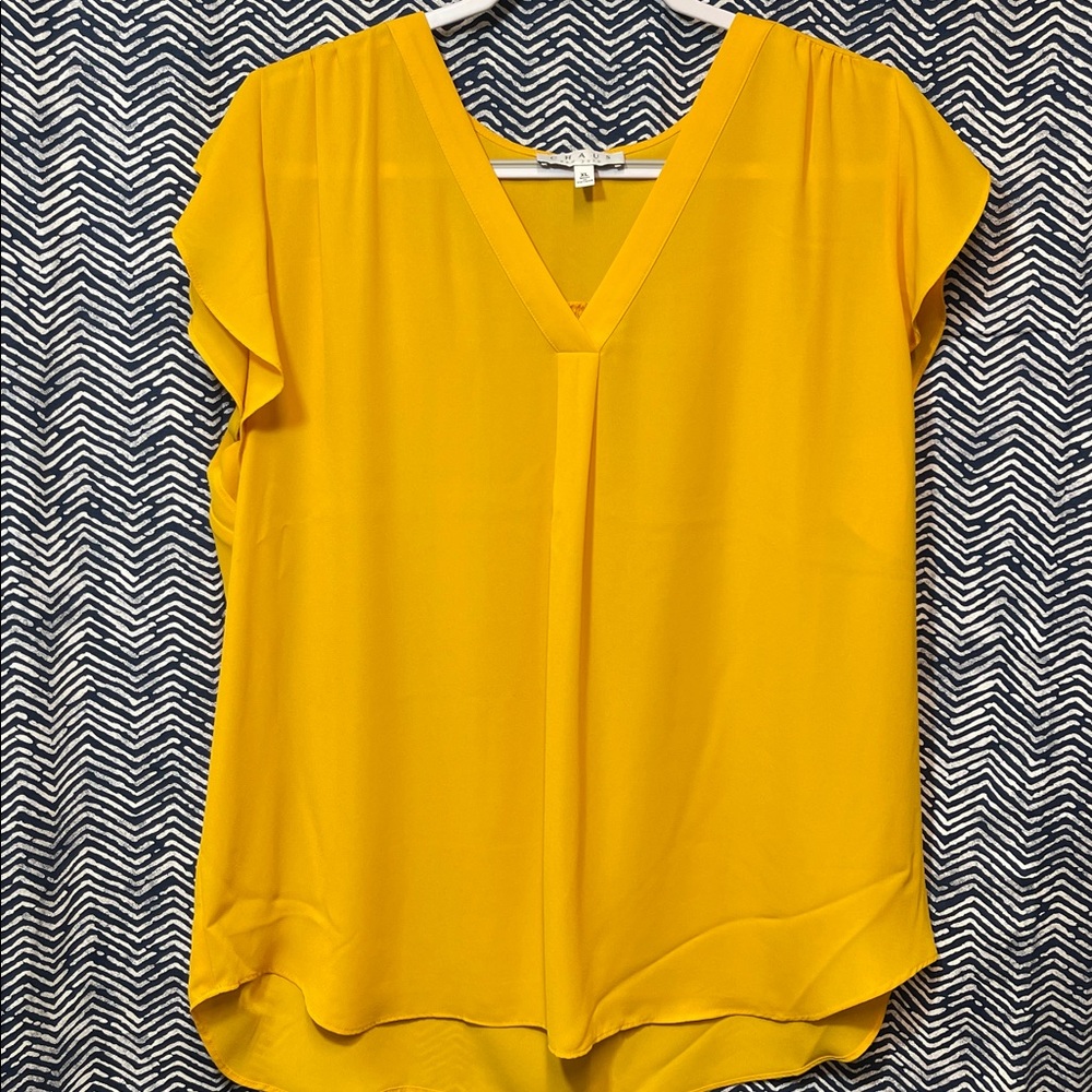Chaus Mustard V-Neck Cap Sleeve Blouse